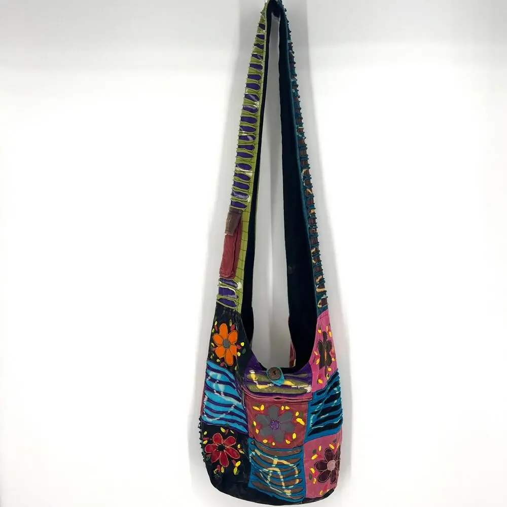 Rising International Boho Hippie Peace Flower Power Patchwork Shoulder Bag Purse